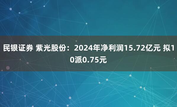 民银证券 紫光股份：2024年净利润15.72亿元 拟10派0.75元